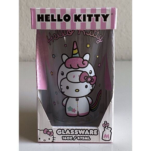 Sanrio Hello Kitty In Unicorn Costume Glassware 16 oz Glass Collectible NEW - Picture 1 of 6